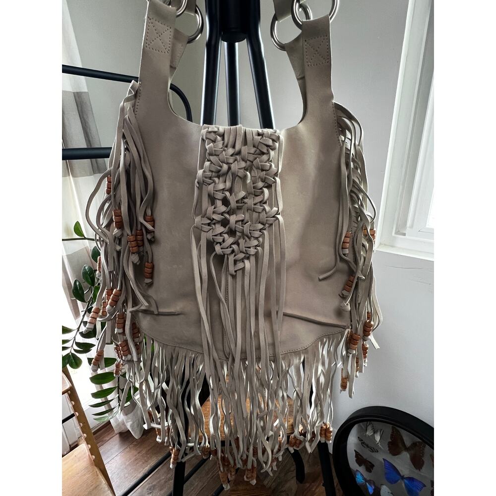 100% White Suede Leather Fringe Handbag